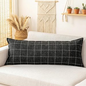 Black Boho Long Lumbar Pillow Covers for Bed Decor