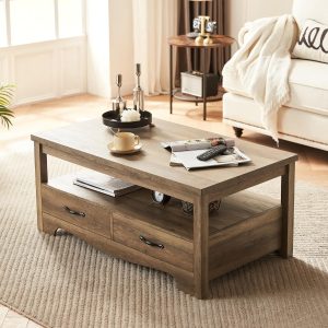 Brown Wood Coffee Table with Storage Drawers Design