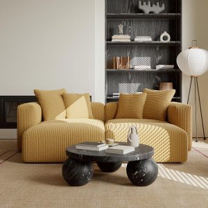 Yellow Modular Sectional Sofa with Ottoman Sleeper Bed