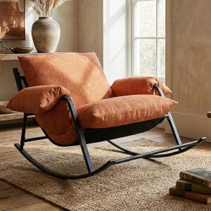 Tangerine Chenille Rocking Lounge Chair with Built-In Footrest