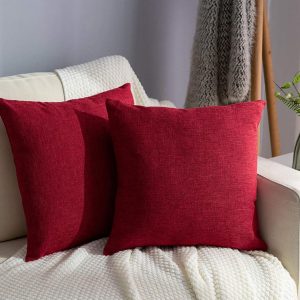 Red Square Burlap Cushion Covers for Home Decoration