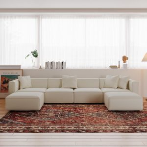 Modern U Shaped Sofa with Movable Ottoman Section