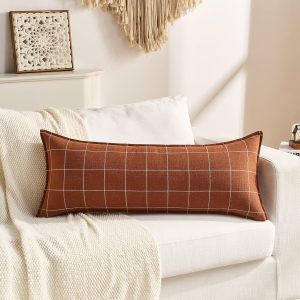Brown Long Lumbar Pillow Cover for Bed Decor