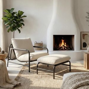 White Lounge Accent Chair with Ottoman and Latex Fill