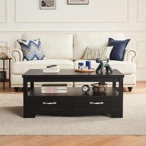 Black Coffee Table with Storage and Curved Base