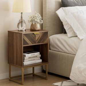 Bedside Table with Socket and Open Storage Shelf