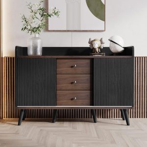 Modern Wooden Dresser with Sliding Doors and Drawers