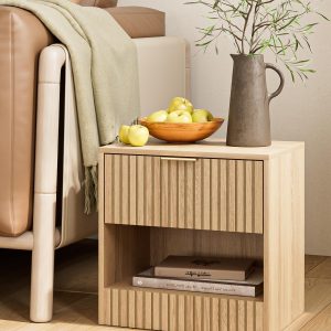 Modern Wooden Bedside Table with Drawer Storage