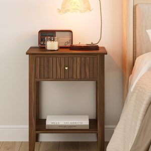 Retro Solid Wood Bedside Table with Drawer