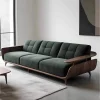 Modern Walnut Forest Green 3-Seater Sofa