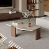 Irregular Travertine Stone Wood Base Coffee Table