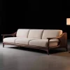 Modern Walnut Minimalist 3-Seater Fabric Sofa